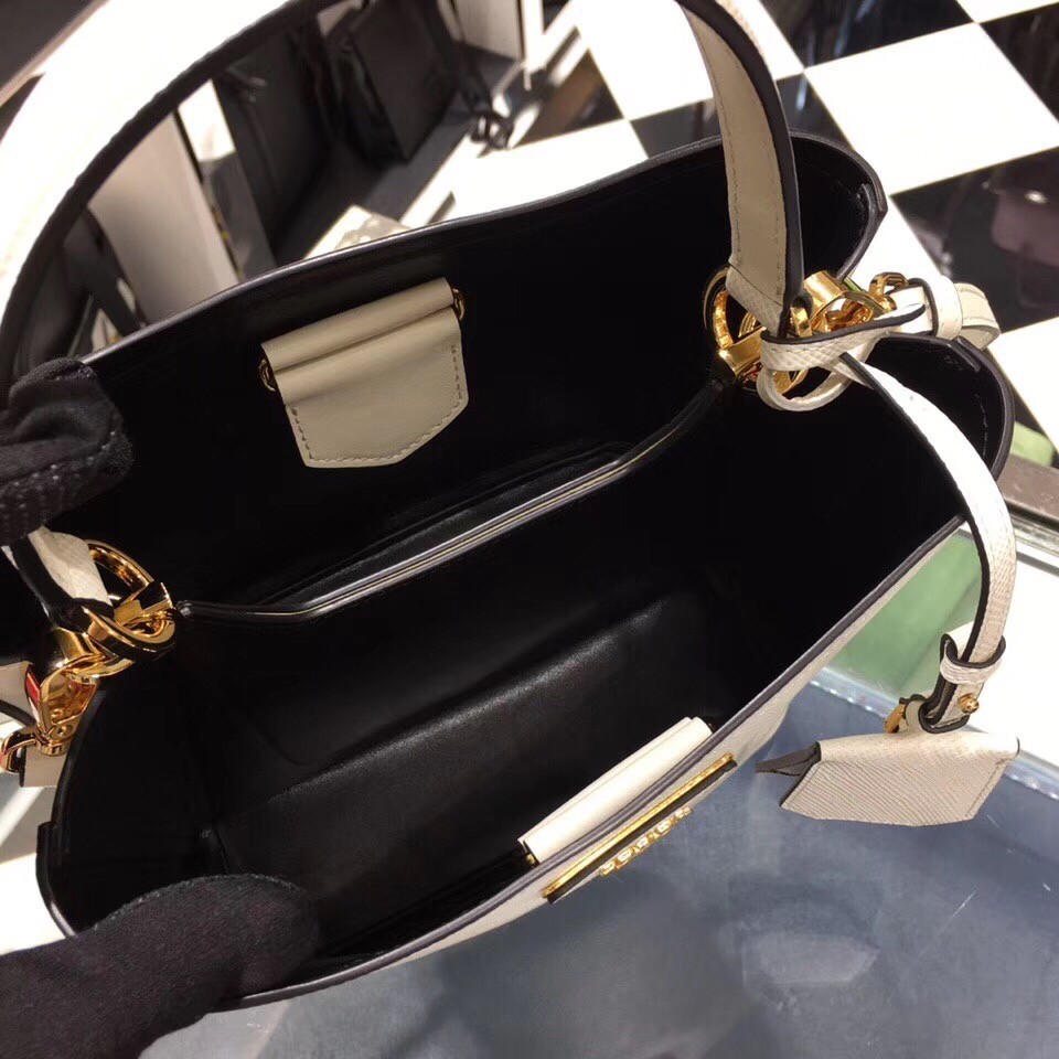 Prada White Saffiano North South Double Medium Bag 462