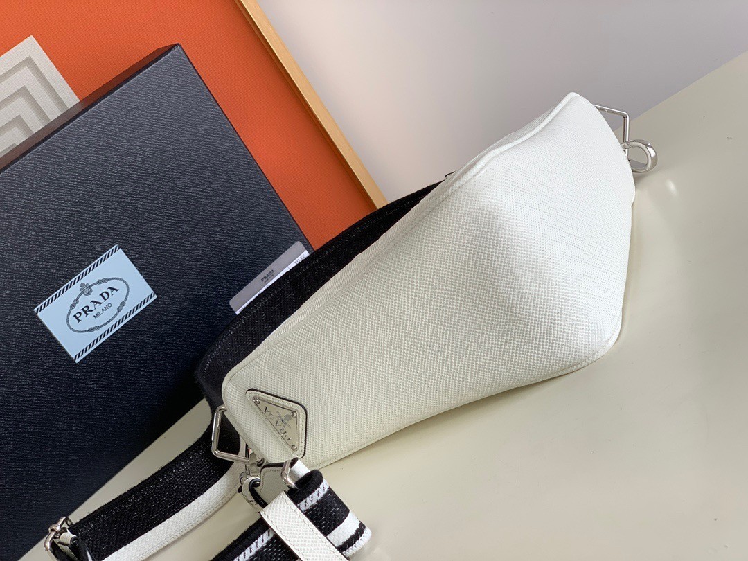 Prada Triangle Shoulder Bag In White Saffiano Calfskin 007