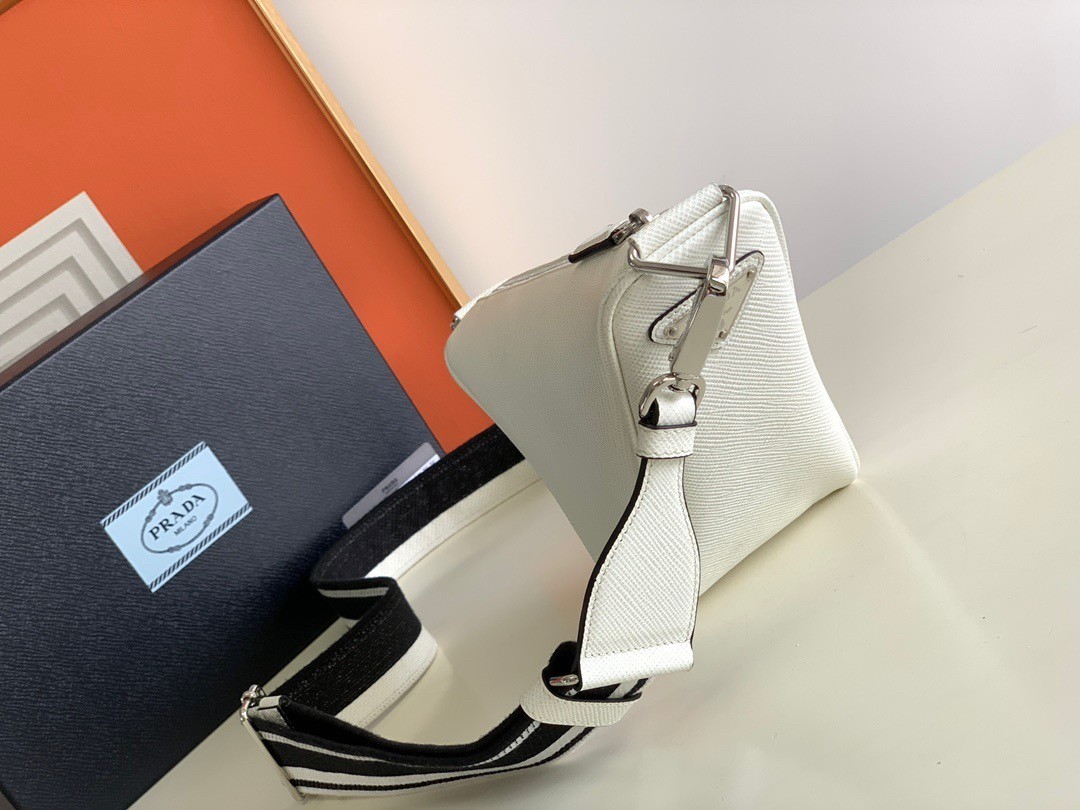 Prada Triangle Shoulder Bag In White Saffiano Calfskin 007