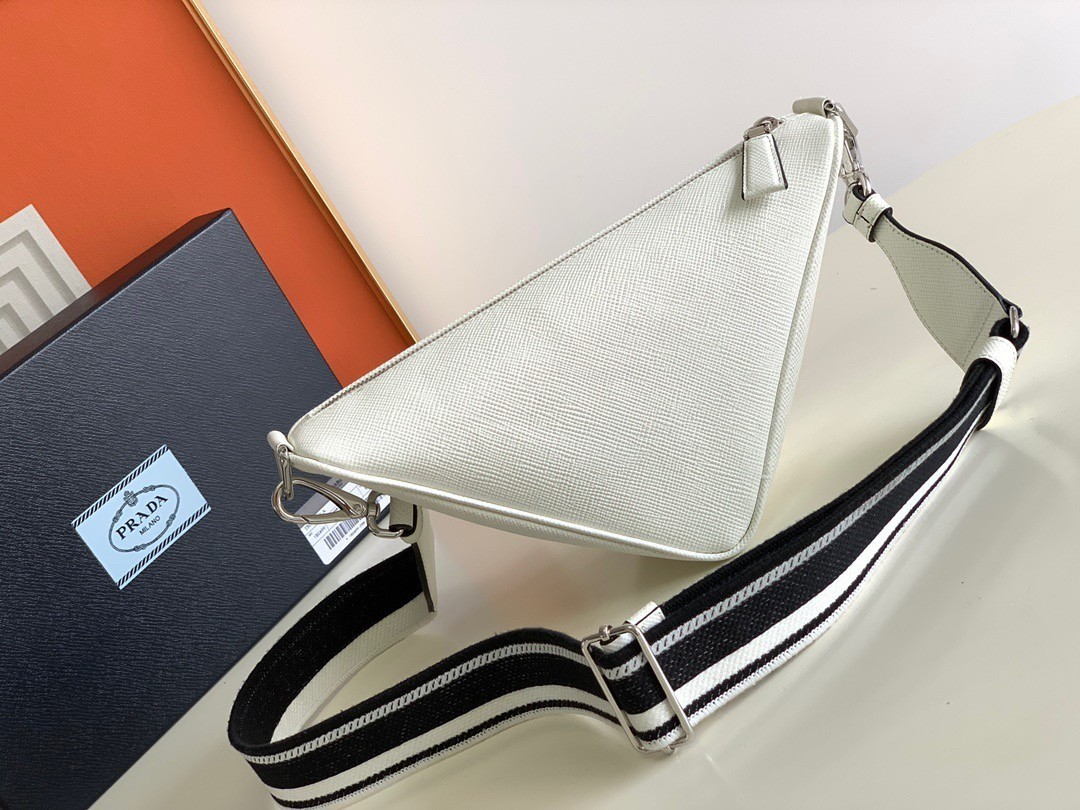 Prada Triangle Shoulder Bag In White Saffiano Calfskin 007