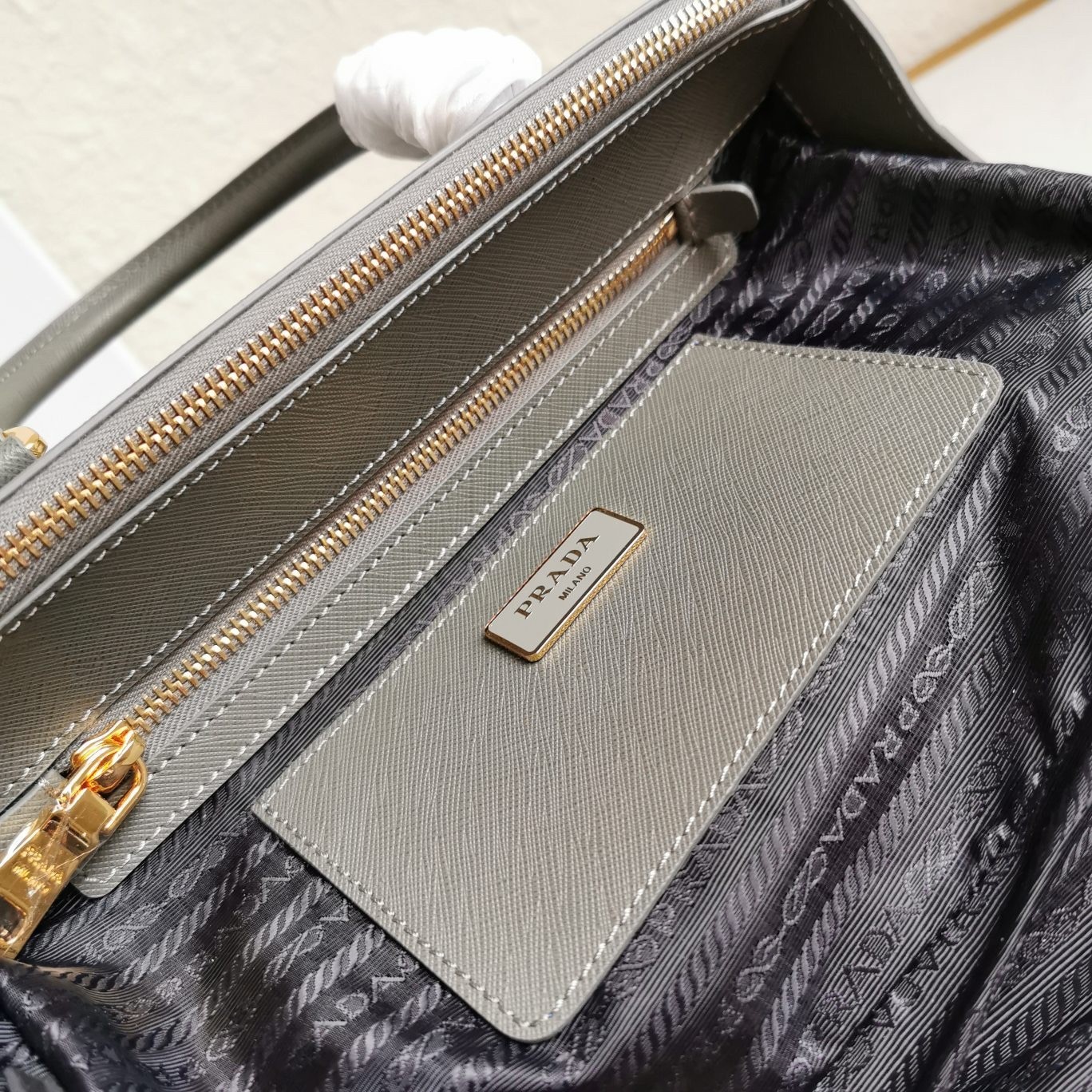 Prada Small Galleria Bag In Grey Saffiano Leather 237