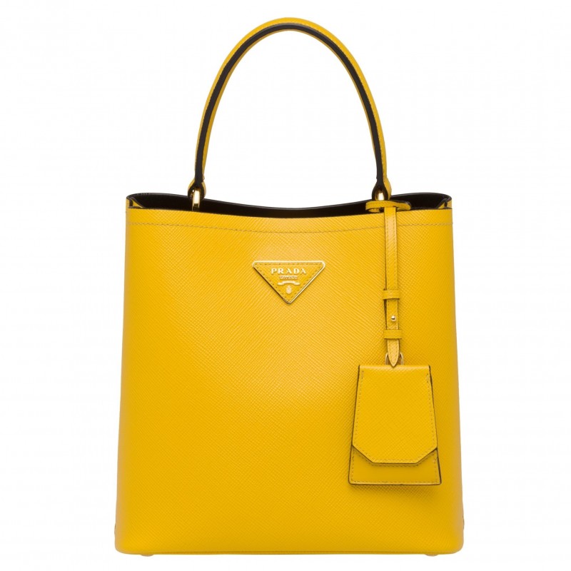 Prada Yellow Saffiano North South Double Medium Bag 247