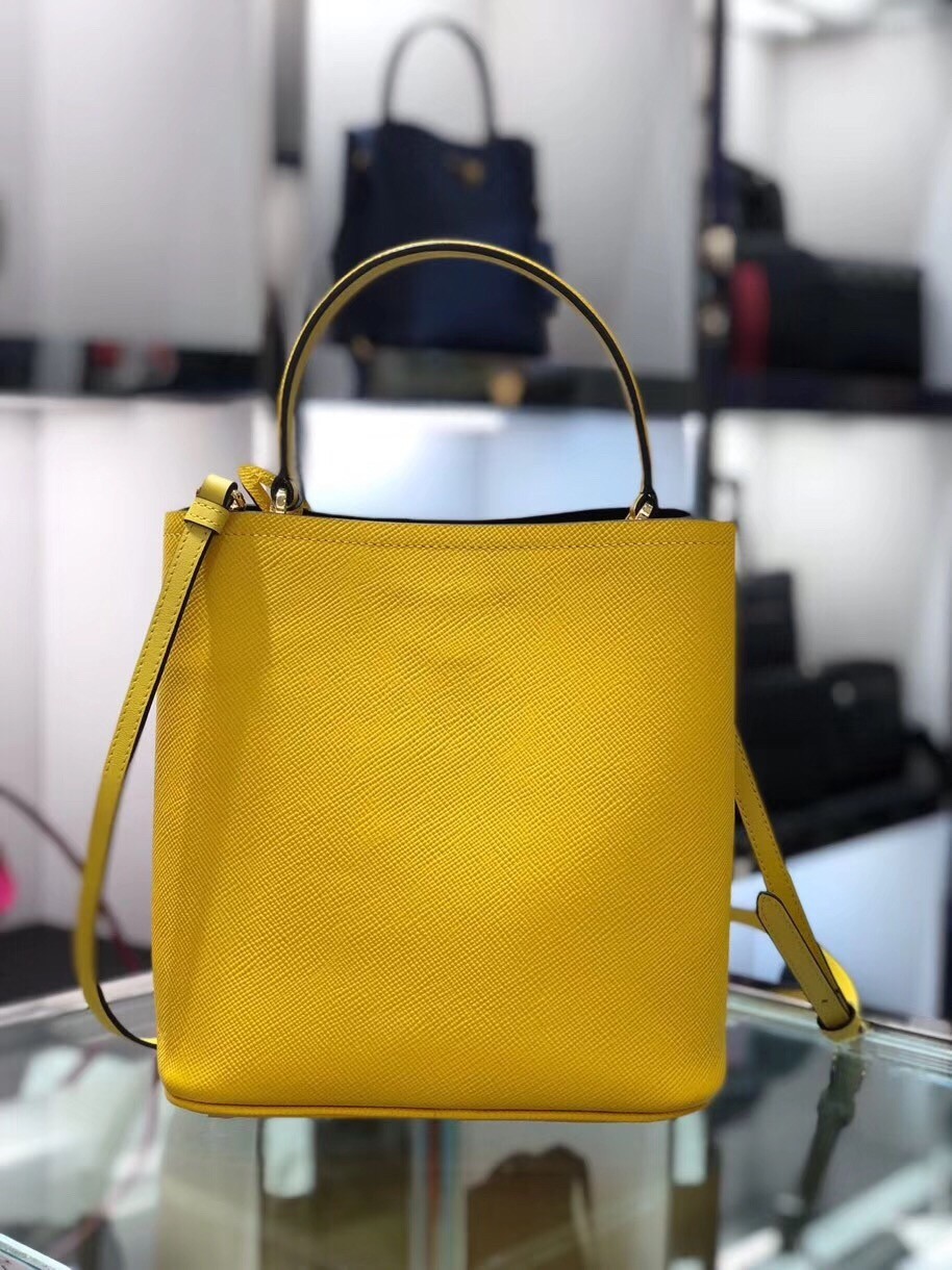 Prada Yellow Saffiano North South Double Medium Bag 247