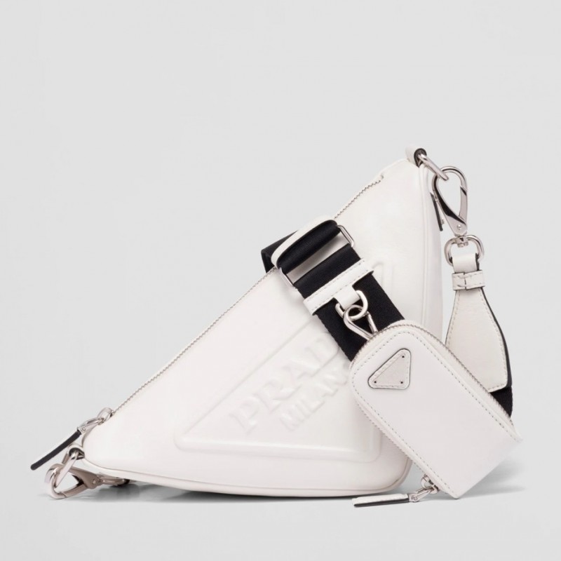 Prada Triangle Shoulder Bag In White Leather 671