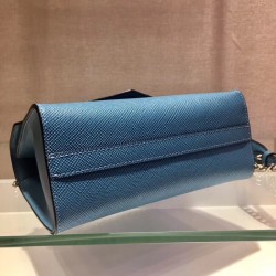 Prada Monochrome Flap Bag In Blue Saffiano Leather 714