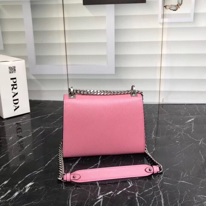 Prada Monochrome Flap Bag In Begonia Pink Saffiano Leather 899