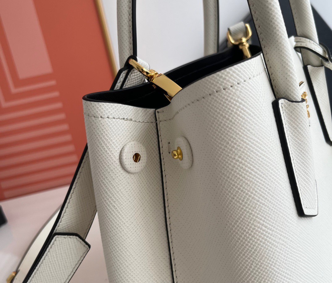 Prada Double Mini Bag In White Saffiano Leather 914