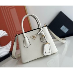 Prada Double Mini Bag In White Saffiano Leather 914