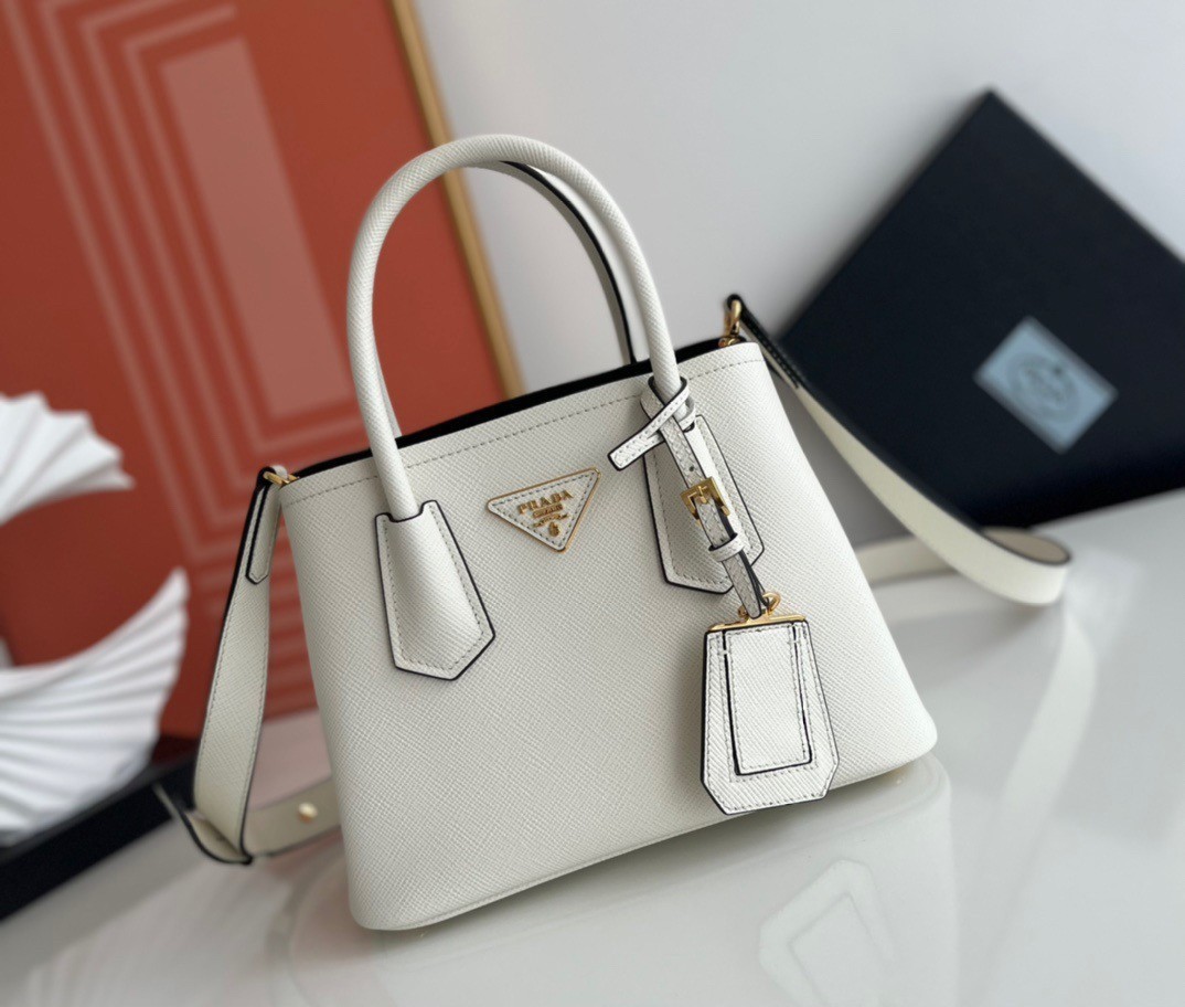 Prada Double Mini Bag In White Saffiano Leather 914