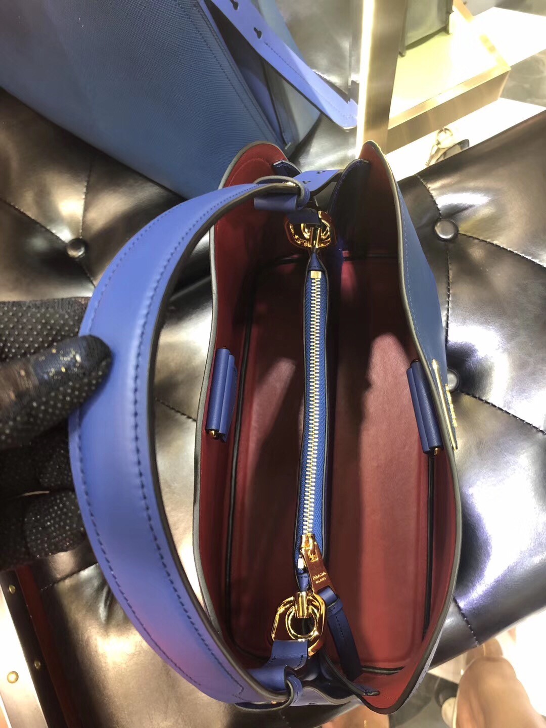 Prada Matinee Tote Bag In Blue Saffiano Leather 228