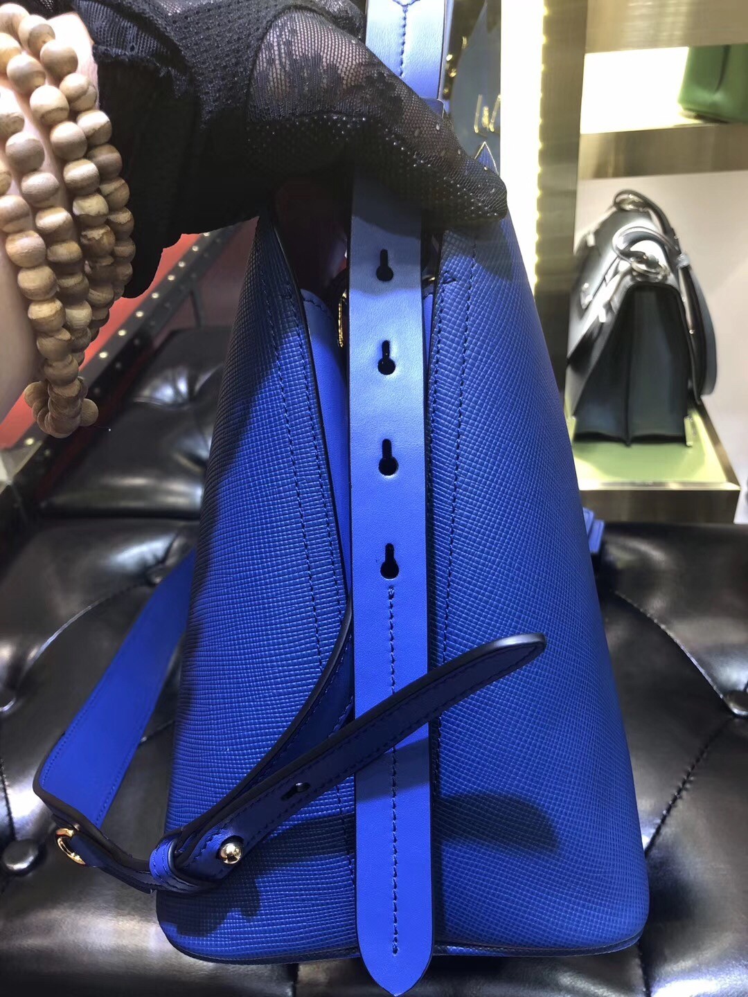 Prada Matinee Tote Bag In Blue Saffiano Leather 228