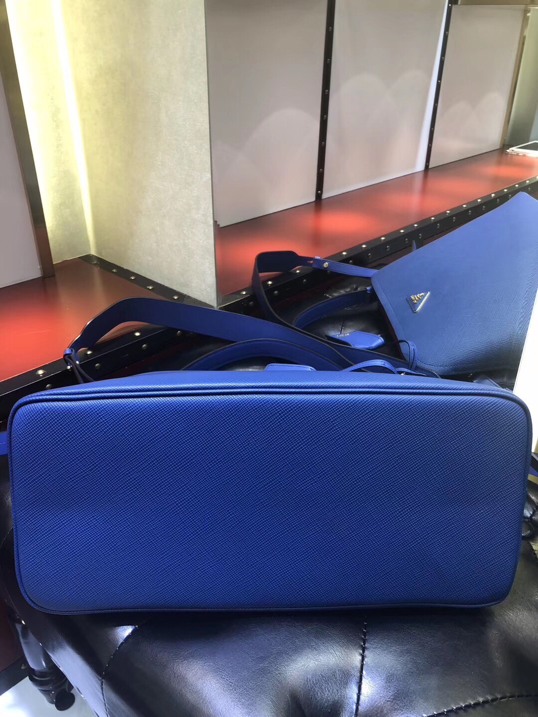 Prada Matinee Tote Bag In Blue Saffiano Leather 228