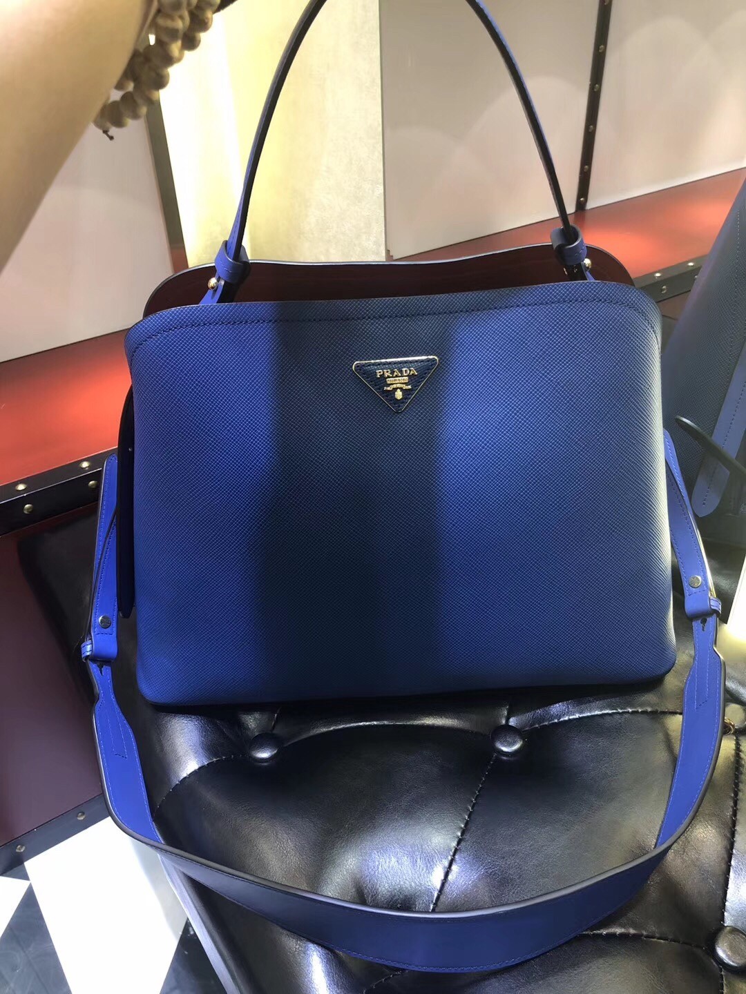 Prada Matinee Tote Bag In Blue Saffiano Leather 228