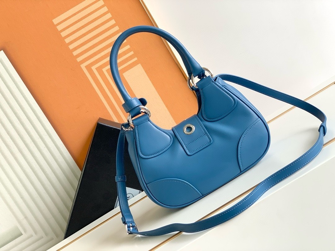 Prada Moon Bag in Blue Padded Nappa Leather 110