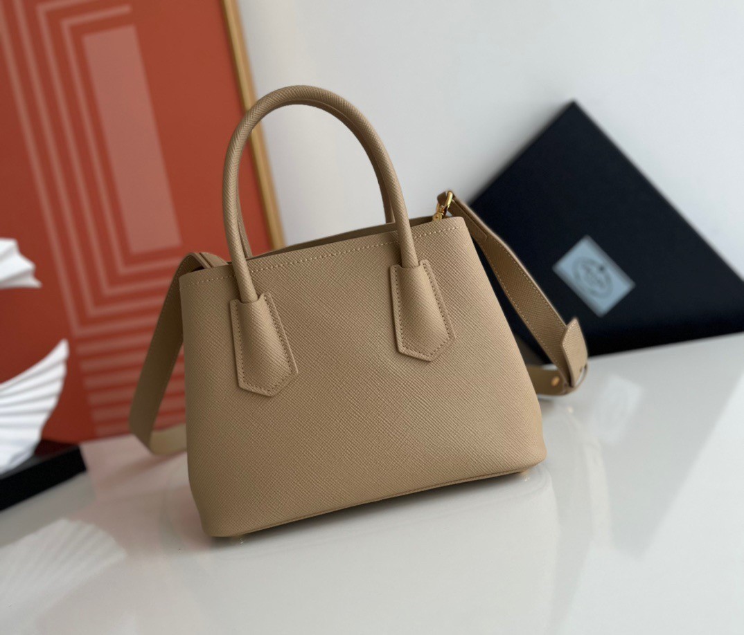 Prada Double Mini Bag In Beige Saffiano Leather 933