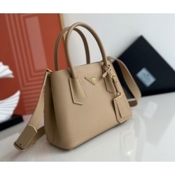 Prada Double Mini Bag In Beige Saffiano Leather 933