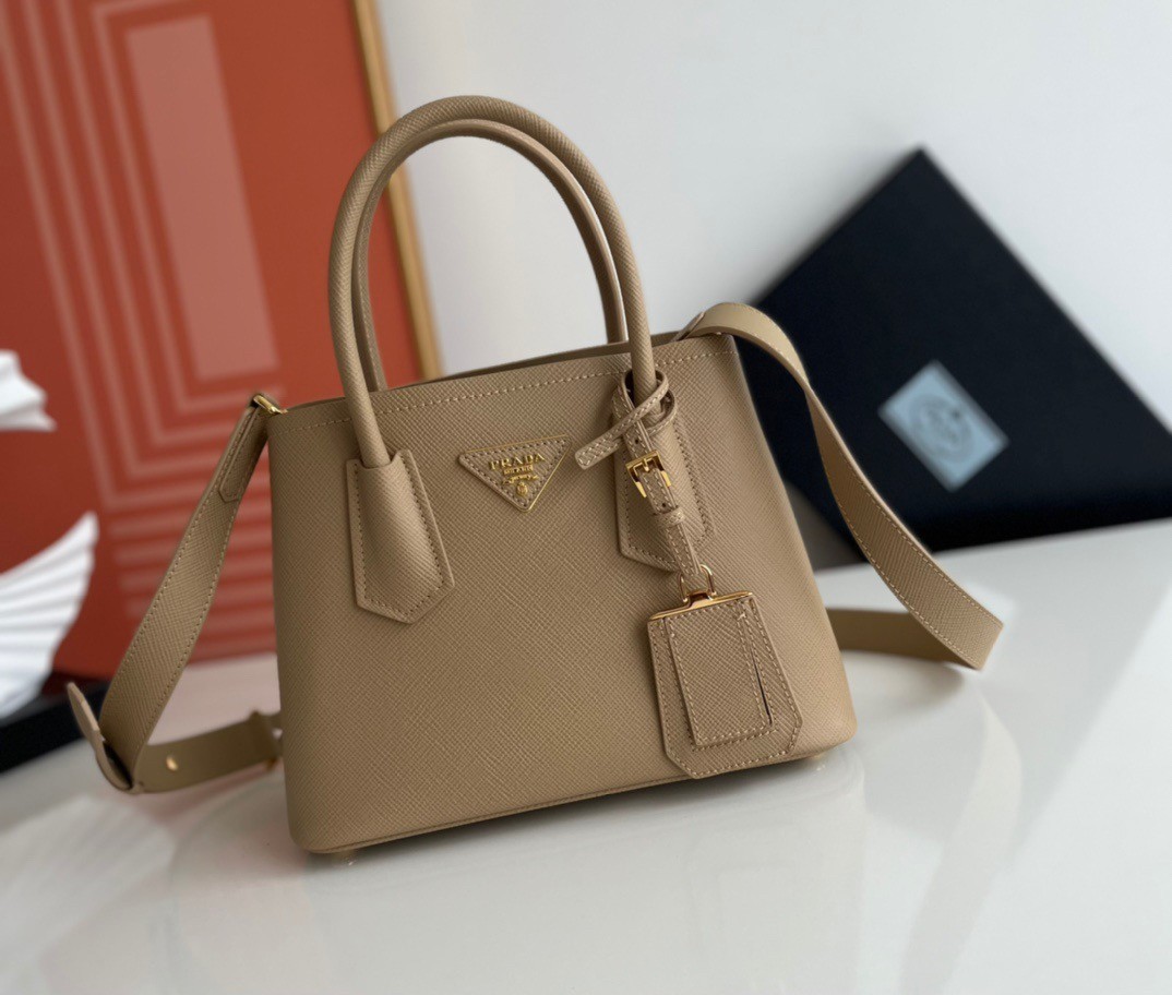 Prada Double Mini Bag In Beige Saffiano Leather 933