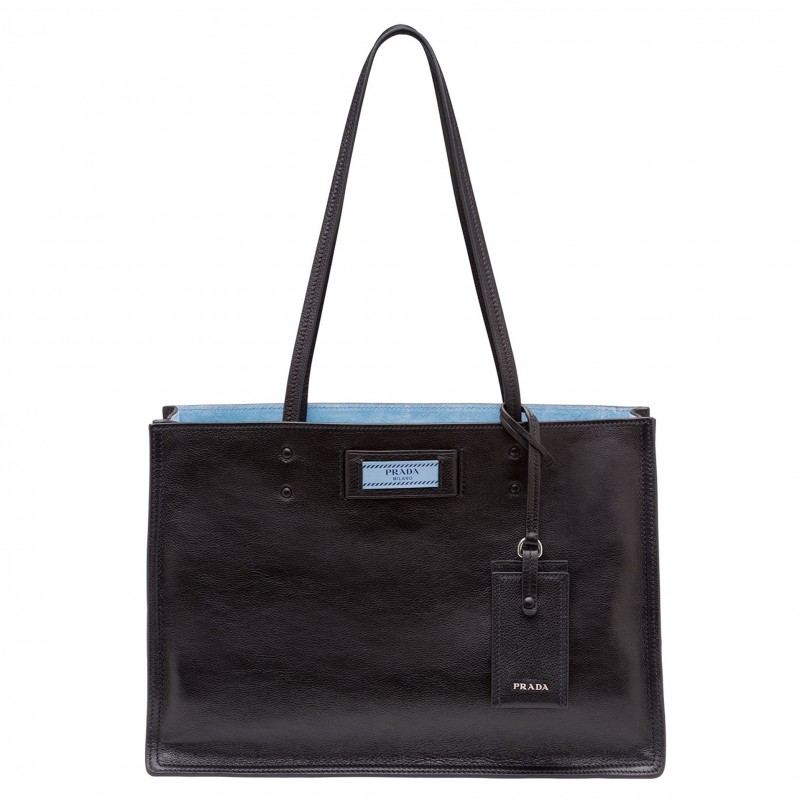 Prada Etiquette Tote Bag In Black Calf Leather 946