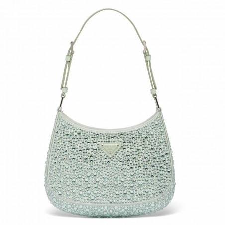 Prada Cleo Bag In Aqua Satin with Cystal Appliques 341