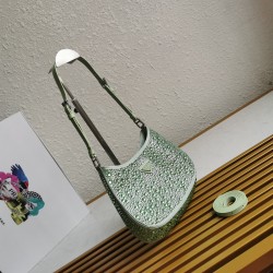 Prada Cleo Bag In Aqua Satin with Cystal Appliques 341