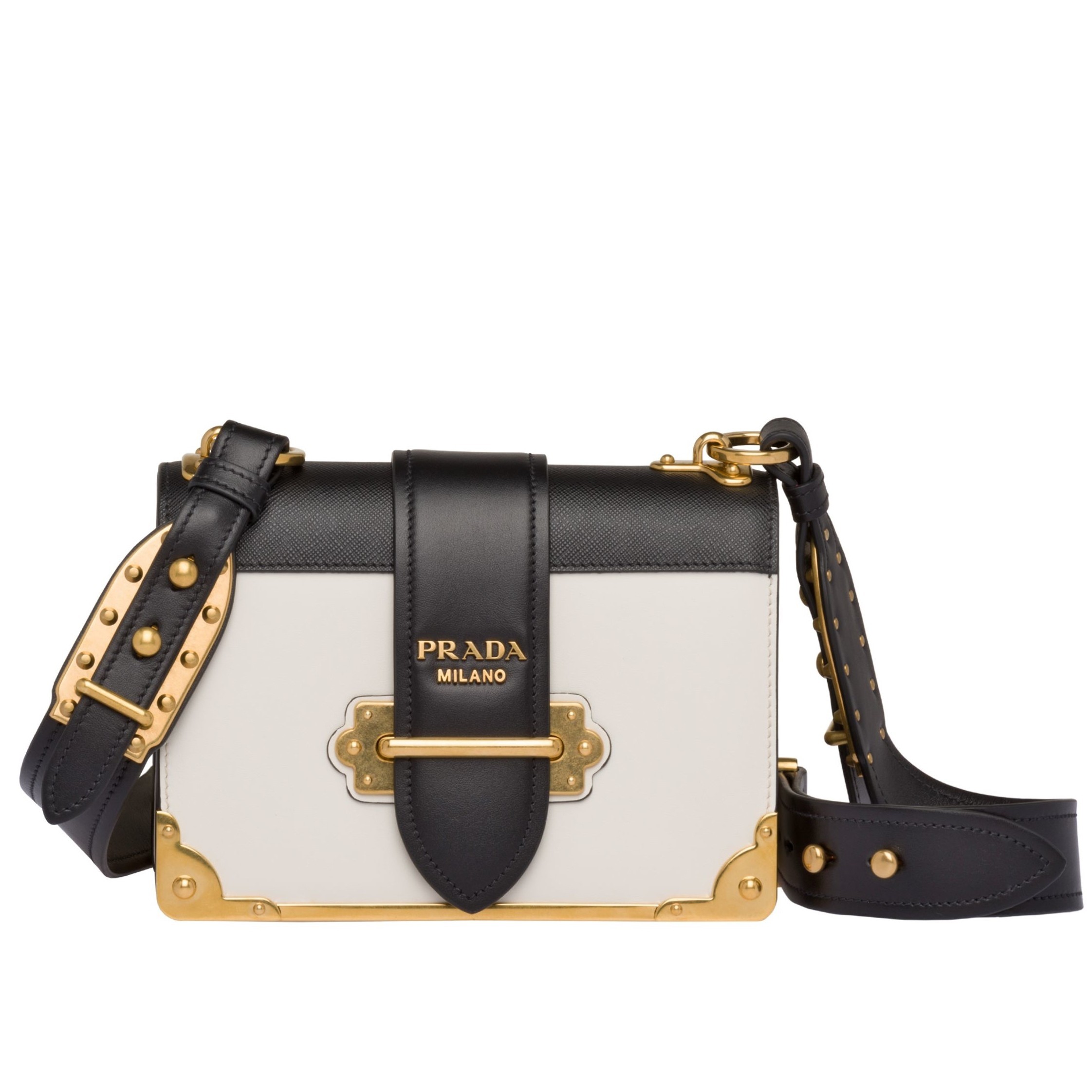 Prada Cahier Shoulder Bag In White/Black Leather 384