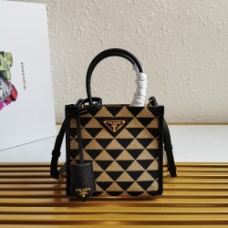 Prada Symbole Micro Bag In Black/Beige Jjacquard Fabric 951