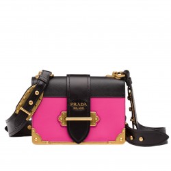 Prada Cahier Shoulder Bag In Pink/Black Leather 975