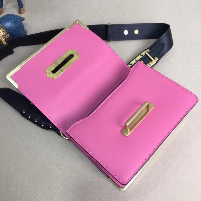 Prada Cahier Shoulder Bag In Pink/Black Leather 975