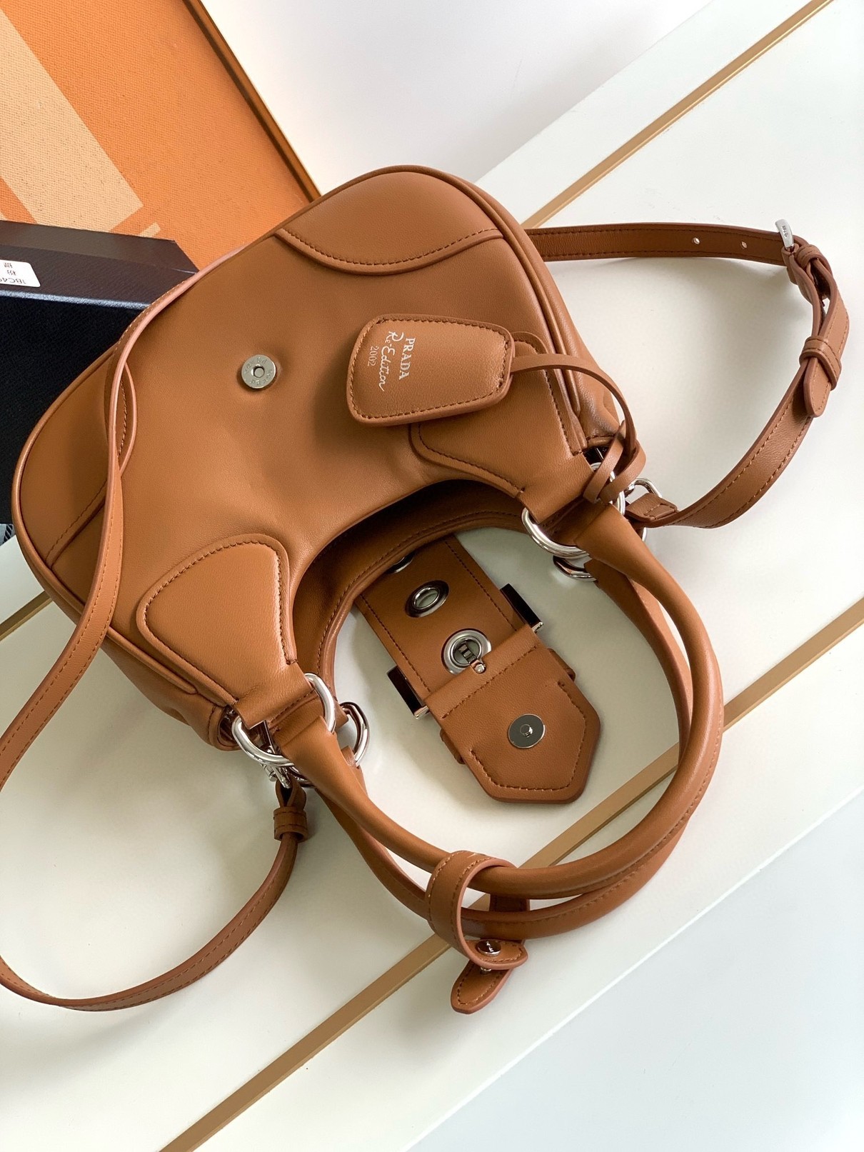 Prada Moon Bag in Caramel Padded Nappa Leather 030