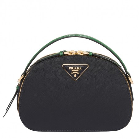 Prada Odette Black Saffiano And Green Crocodile Bag 950