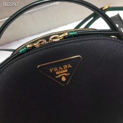 Prada Odette Black Saffiano And Green Crocodile Bag 950