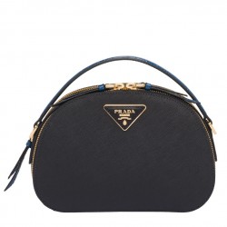 Prada Odette Black Saffiano And Blue Crocodile Bag 962