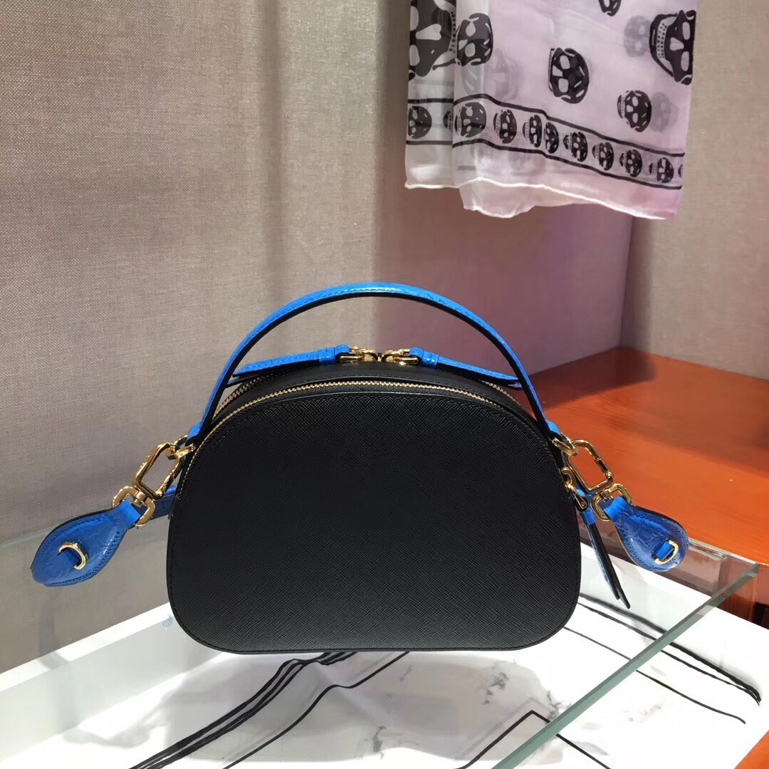 Prada Odette Black Saffiano And Blue Crocodile Bag 962