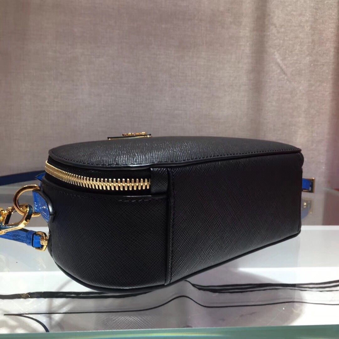 Prada Odette Black Saffiano And Blue Crocodile Bag 962