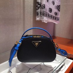 Prada Odette Black Saffiano And Blue Crocodile Bag 962