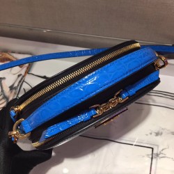 Prada Odette Black Saffiano And Blue Crocodile Bag 962