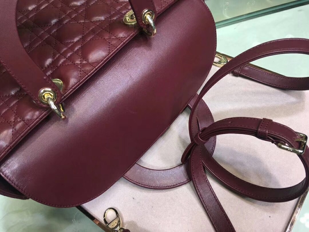 Dior Large Lady Dior Bag In Bordeaux Cannage Lambskin 476