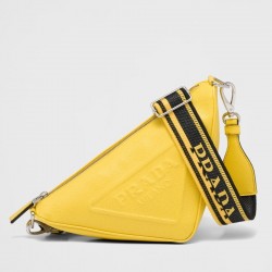 Prada Triangle Shoulder Bag In Yellow Saffiano Calfskin 020