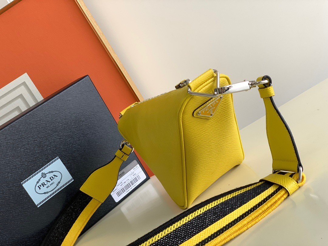 Prada Triangle Shoulder Bag In Yellow Saffiano Calfskin 020