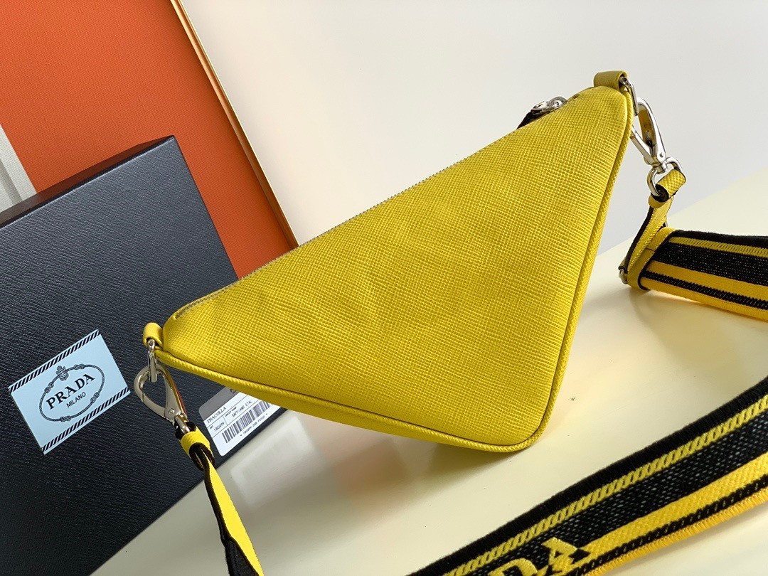 Prada Triangle Shoulder Bag In Yellow Saffiano Calfskin 020