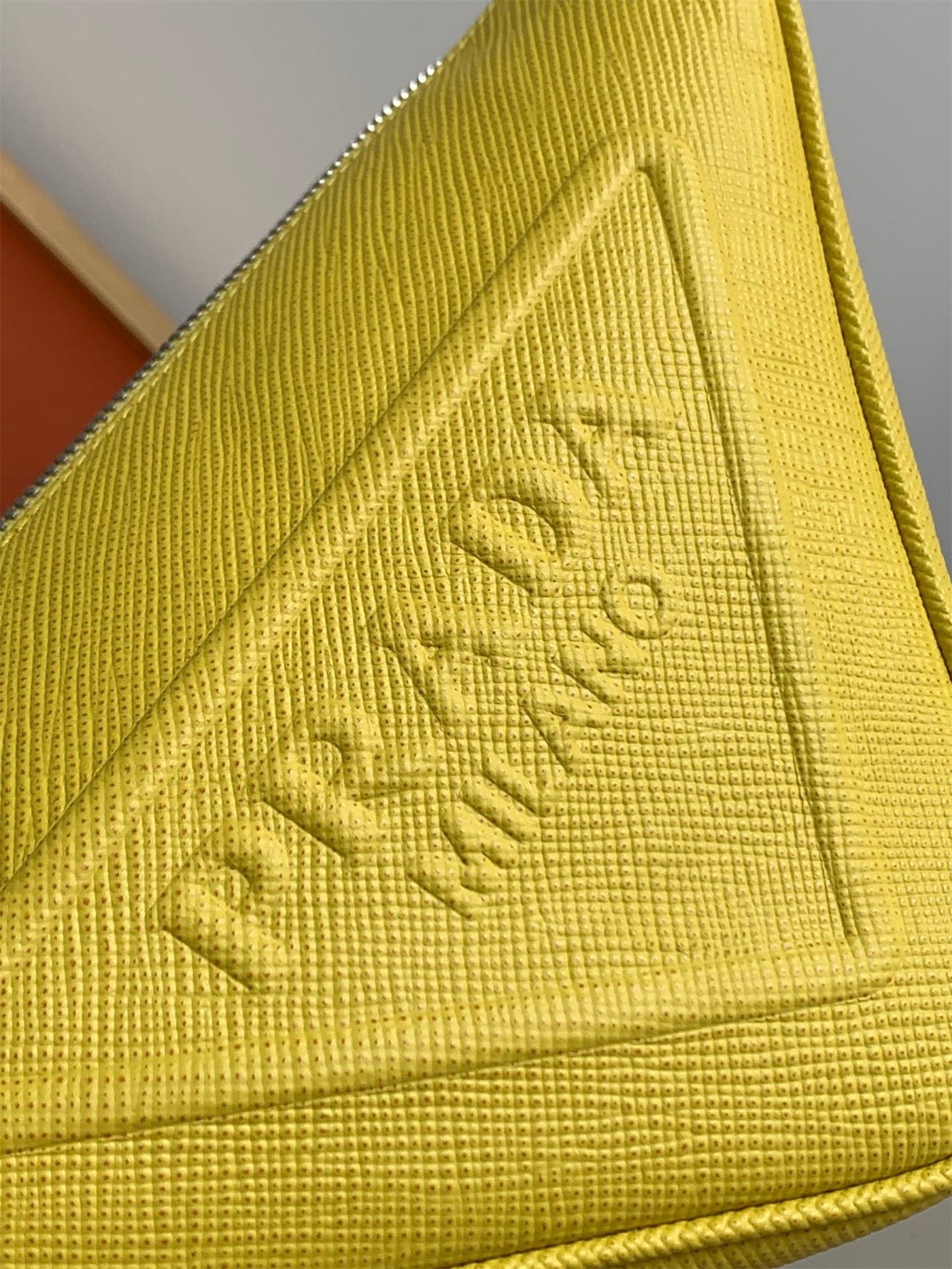 Prada Triangle Shoulder Bag In Yellow Saffiano Calfskin 020