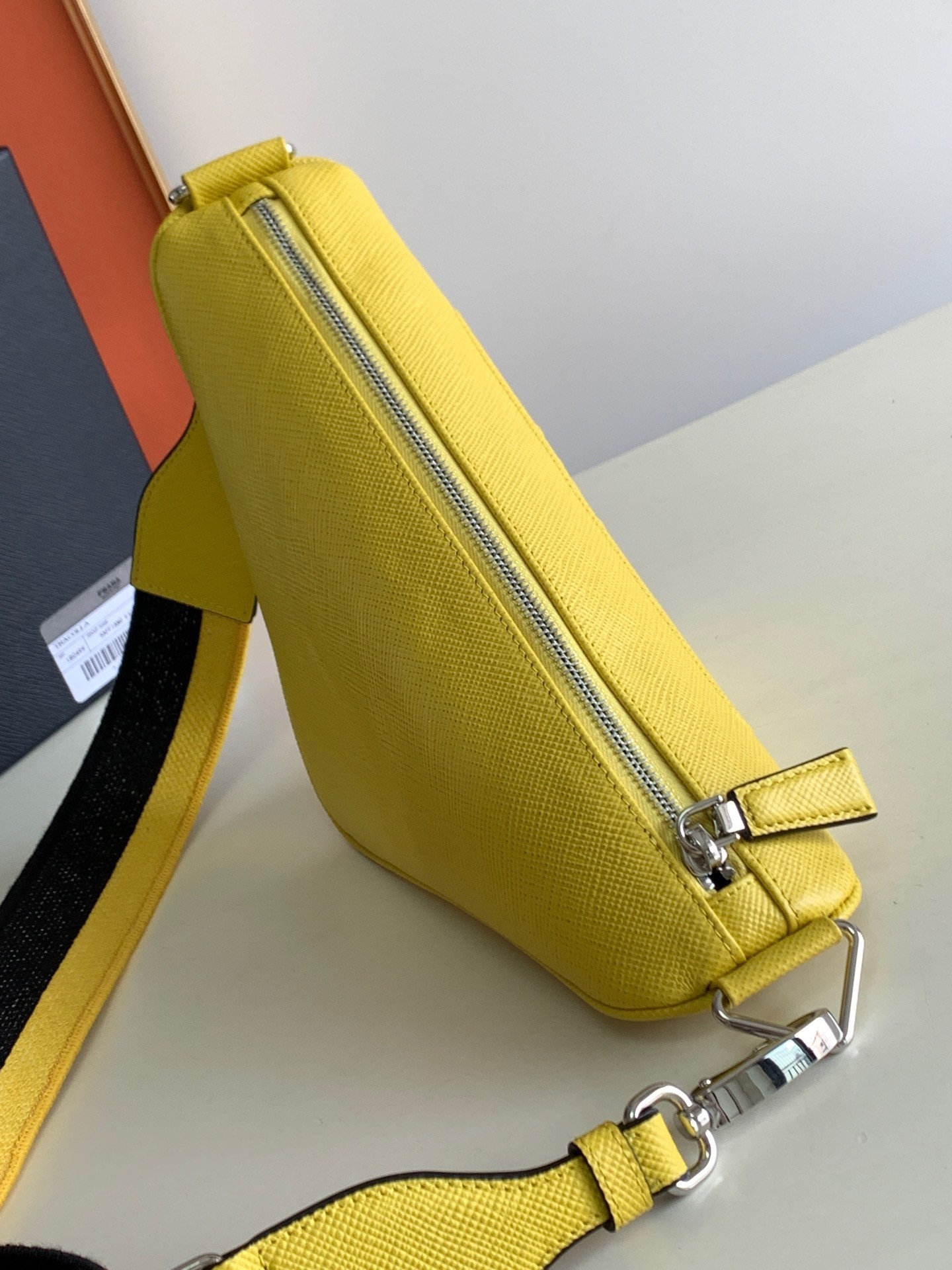 Prada Triangle Shoulder Bag In Yellow Saffiano Calfskin 020