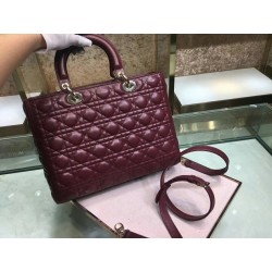 Dior Large Lady Dior Bag In Bordeaux Cannage Lambskin 476