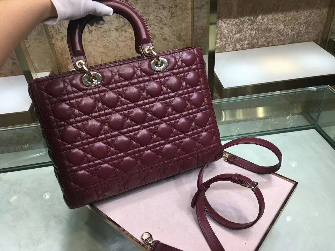 Dior Large Lady Dior Bag In Bordeaux Cannage Lambskin 476