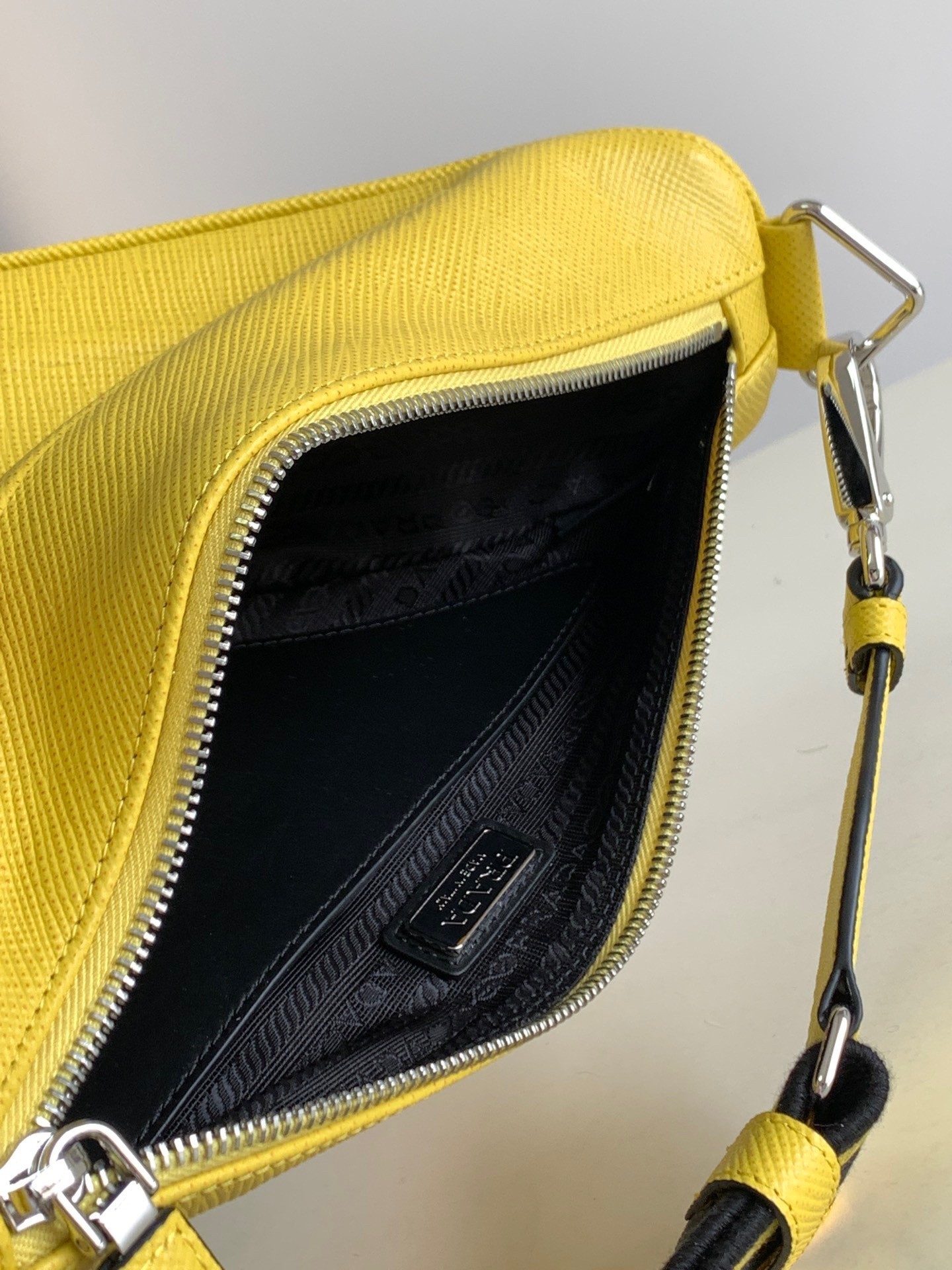 Prada Triangle Shoulder Bag In Yellow Saffiano Calfskin 020