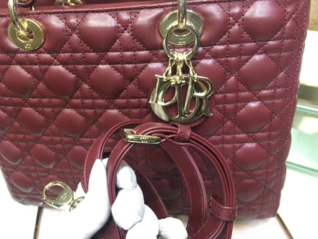 Dior Large Lady Dior Bag In Bordeaux Cannage Lambskin 476