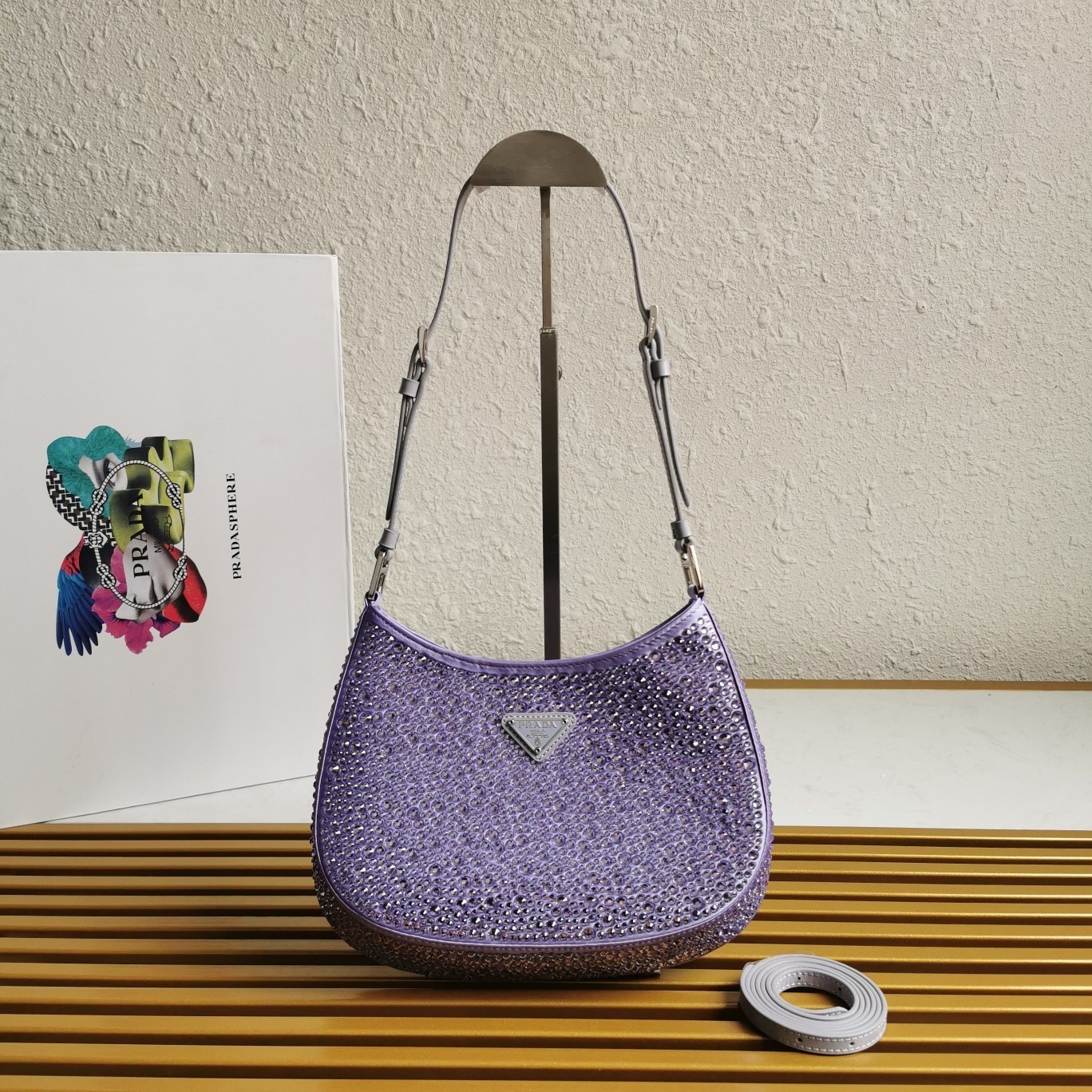 Prada Cleo Bag In Wisteria Satin with Cystal Appliques 320