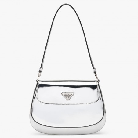 Prada Silver Brushed Leather Cleo Shoulder Bag with Flap 999