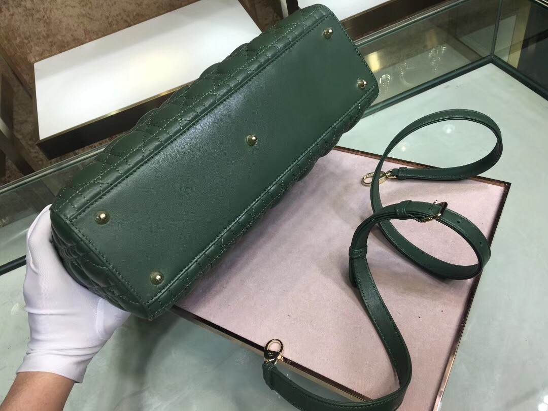 Dior Large Lady Dior Bag In Green Cannage Lambskin 508