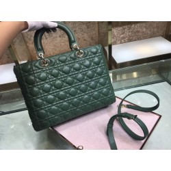 Dior Large Lady Dior Bag In Green Cannage Lambskin 508